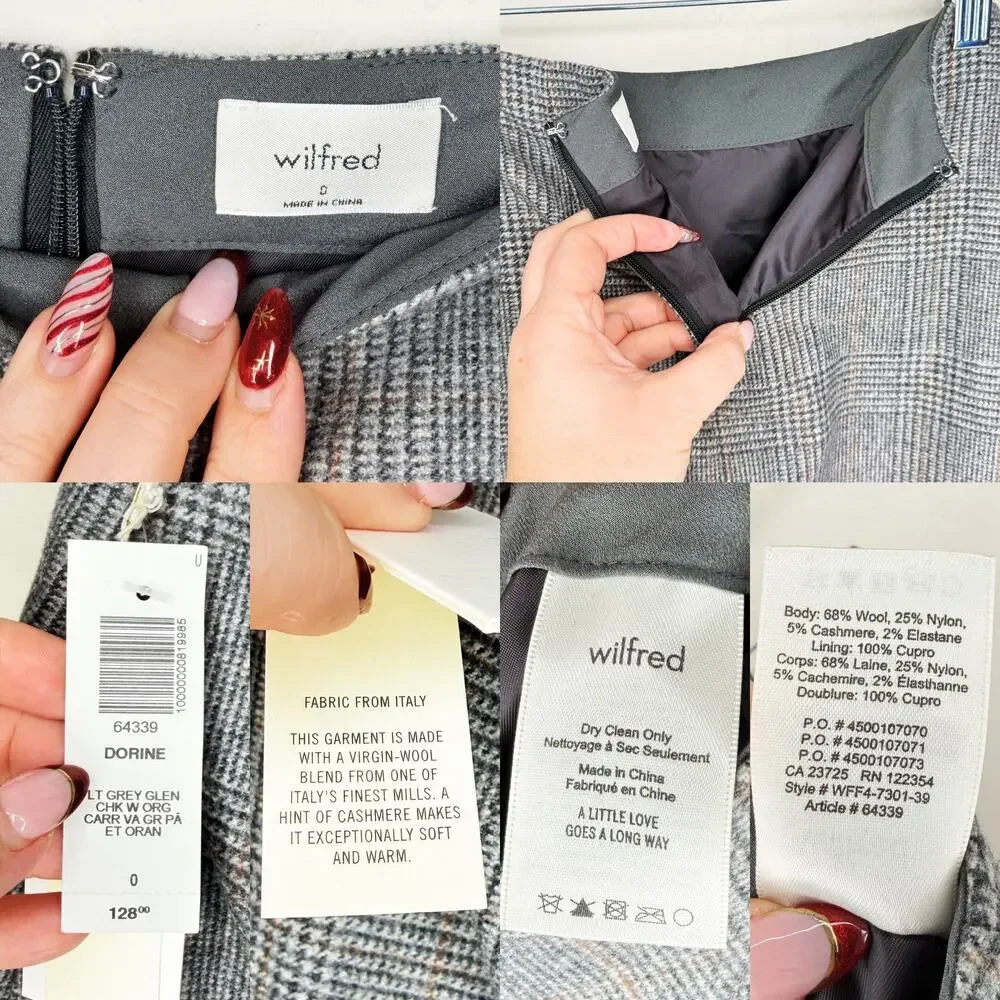 NWT Aritzia Wilfred Dorine Wrap Front Glen Check Plaid Wool Blend Mini Skirt 0